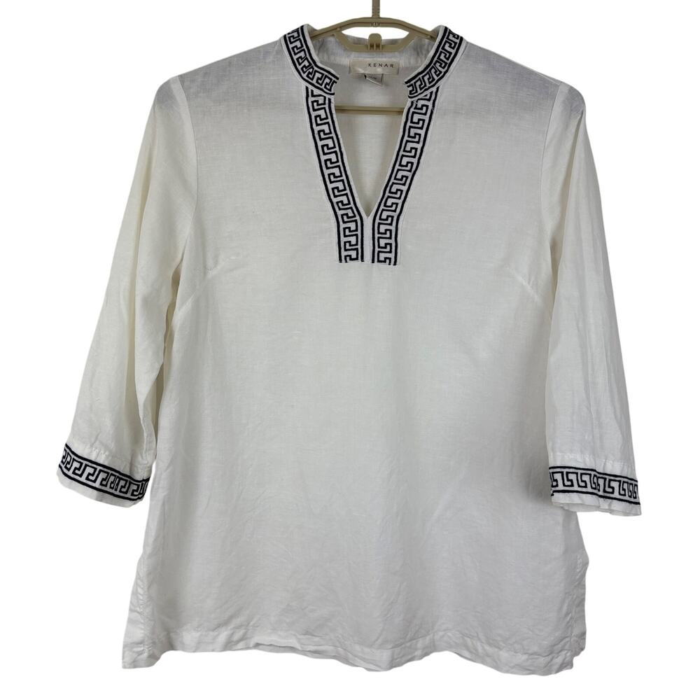 Kenar White Tunic Top Embroidered Linen Cotton Medium coastal resort beach